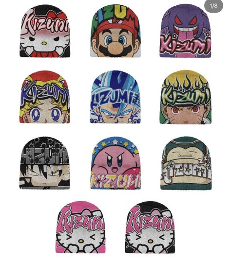 Mad Grillz Beanie, Beanie Anime, Beanie Ideas, Anime Beanie, Graphic Beanie, Cute Online Clothing Stores, Cool Beanies, Beanie Outfit, Funky Hats