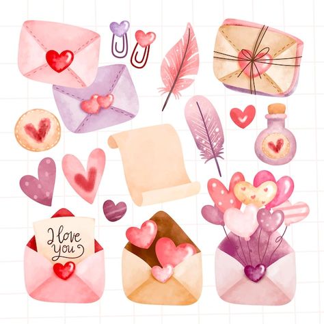 Vector watercolor set of love letter and... | Premium Vector #Freepik #vector #cute-watercolor #cute #heart-character #heart-sticker Heart Character, Watercolor Set, Photo Cake, Good Thoughts Quotes, Love Letter, Good Thoughts, Watercolor Clipart, Love Letters, Thoughts Quotes