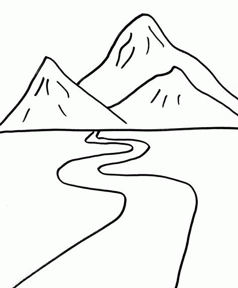 Mountains Coloring Pages Mountain Easy Drawing, Pepeha Art, Mountain Coloring Pages, River Drawing, Mountain Outline, Coloring Pages Nature, Dibujo Simple, Mountain Pictures, Mountain Drawing