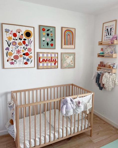 Nursery Design Colorful, Nursery Decor Bright, Colourful Unisex Nursery, Pop Of Color Nursery, Nursery Ideas Girl Colorful, Baby Gallery Wall, Vibrant Nursery Ideas, Nursery Ideas Bright Colors, Colourful Gender Neutral Nursery