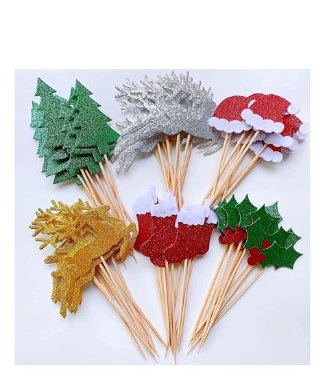 Christmas Decorations Toothpick Supplies Decoration Christmas Cupcake Cake, Santa Claus Tree, Christmas Bridal Showers, Christmas Cupcake Toppers, Thanksgiving Favors, Christmas Cake Topper, Christmas Cupcake, Edible Cupcake Toppers, Christmas Topper