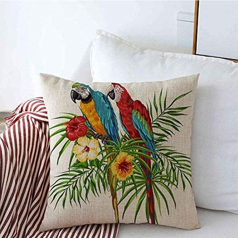 AmazonSmile: Staroapr Throw Pillow Covers Holiday Landscape Macaw Parrots Tropical Drawn Print Exotic Colorful Bird Animals Wildlife Fashion Cotton Linen Square Pillowcase Cushion Covers for Couch Sofa 18x18 Inch : Home & Kitchen Holiday Landscape, Cushion Embroidery, Fabric Painting On Clothes, Tree Pillow, Colorful Bird, Sewing Embroidery, Embroidered Cushions, Sewing Embroidery Designs, Flower Coloring Pages