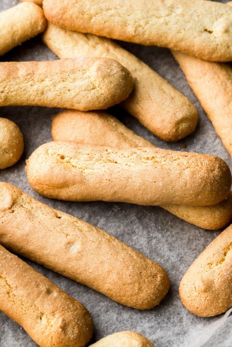 Savoiardi Biscuits (Homemade Lady Fingers)  - Baran Bakery Types Of Sponge Cake, Lady Fingers Recipe, Biscuits Homemade, Meringue Cookie, Charlotte Cake, Food Tiktok, Donut Muffins, Baked Desserts, Italian Meringue