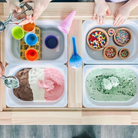 April Karschner on Instagram: “Ice cream anyone? 🍦 ⠀ ⠀ At lot of you have ask for sensory bin options for those littles who still like to mouth everything, and this is…” Ice Cream Sensory, Sprinkles Ice Cream, Play Ice Cream, Real Life Math, Sensory Tools, Tuff Tray, Sensory Table, Kinetic Sand, Sensory Bin