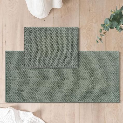 Amazon.com: FRESHMINT Chenille Bathroom Rugs Sets 2 Piece, Non-Slip Bath Mats Set for Bathroom, Water Absorbent Bath Rug, Washable Set of 2 Shower Floor Mat Bathroom Runner 17"x24"+20"x47", Sage Green : Home & Kitchen Bathroom Rug Green, Runner In Bathroom Ideas, Best Bath Mats, Primary Bathroom Decor, Sage Bathroom Decor, Sage Green Bathroom Decor, Green Bathroom Rug, Bathroom Rug Ideas, Bath Mat Ideas