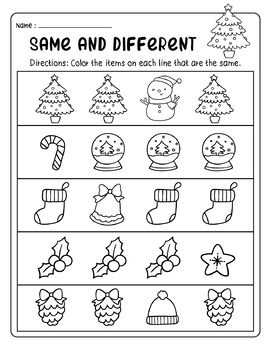 Christmas Winter Same and Different Preschool Practice Printable Sheets Christmas For Kindergarten, Preschool Winter Theme Lesson Plans, Same And Different Preschool, December Preschool Activities, December Worksheets, December Preschool Themes, Preschool Christmas Worksheets, Preschool Concepts, December Lesson Plans