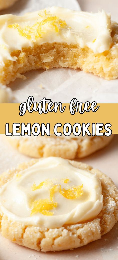 Simple Gluten-Free Lemon Cookies topped with a luscious lemon cream cheese frosting. Definitely, a must-make recipe if you love lemons. Lemon Cookies With Frosting, Lemon Cookies Gluten Free, Gluten Free Cream Cheese Cookies, Gluten Free Lemon Curd Cookies, Sugar Free Lemon Desserts, Gluten Free Lemon Desserts, Gluten Free Lemon Cookies, Lemon Cookies Easy, Gluten Free Lemon Bars