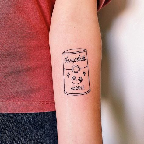 b i l l i e • s t • c l a i r on Instagram: “Text isn’t something I do often but stoked how this rendition of @campbells noodle soup turned out 🍝 thanks Mary!” Soup Can Tattoo, Soup Tattoo, Can Tattoo, Instagram Text, Ballet Stuff, Human Society, Minimalist Tattoos, Tattoo Inspo, Tattoo You