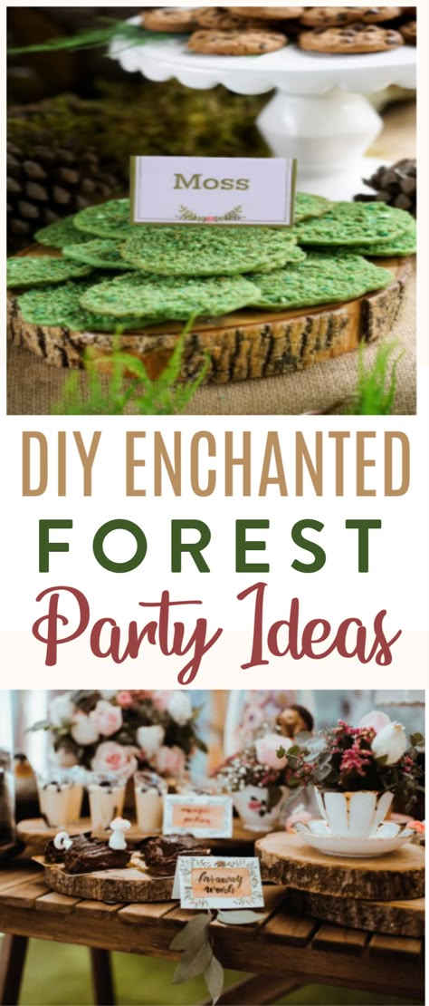 If you love the woodland theme that is currently so trendy, you’re  going to love these DIY Enchanted Forest Party Ideas. These are perfect for  birthday parties, baby showers, and even wedding showers and receptions. #fundiys #funprojects #diyideas #craftprojects  #diyprojectidea #party #diyparty #partyideas #diypartyideas #diypartydecor  #diypartyfavors #diypartygames #diypartycrafts #partydiydecor  #easydiypartydecor #diypartyideas #woodland #forest Enchanted Forest Tea Party Ideas, Diy Enchanted Forest Decor Birthday Party, Woodlands Party Decorations Diy, Woodland Theme Tea Party, Enchanted Forest Desserts Table, Woodland Party Diy Decorations, Enchanted Forest Sleepover, Enchanted Forest Menu Ideas, Enchanted Forest Party Activities