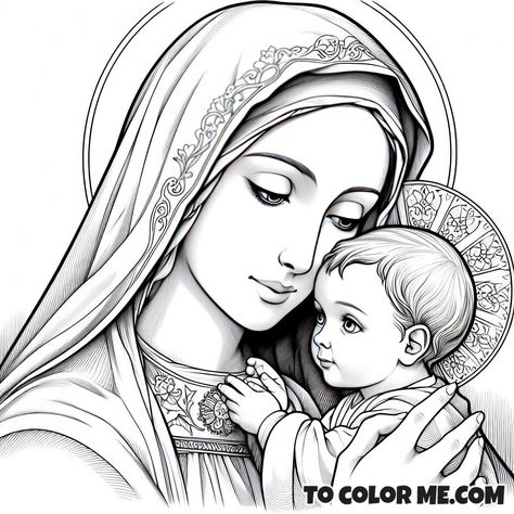 Virgen Mary Drawings, Mother Mary Sketch, Virgin Mary Outline Drawing, Mary Coloring Page, Mother Mary Drawing Pencil, Praying Hands Tattoo, Mother Mary Pictures, Thailand Tattoo, Unicorn Cross Stitch Pattern