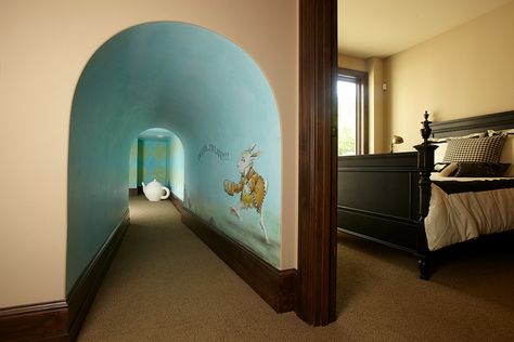 Alice In Wonderland Play, Wonderland Room, Alice In Wonderland Room, Secret Passageways, Fantasy Rooms, Hallway Designs, Hidden Rooms, Alice In Wonderland Theme, Wonderland Theme