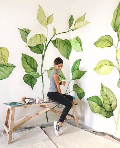 51 Amazing Artistic Wall Design Ideas for Simple your Home - Matchness.com Wall Painting Decor, Wall Background, Bedroom Green, Mural Painting, Mural Art, New Wall, Wall Paint, Diy Wall, Diy Wall Decor