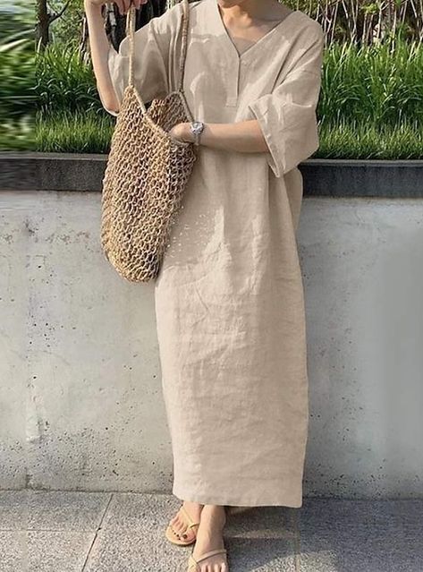 Steps Dresses, Hemp Dress, Loose Midi Dress, Spring Dresses Casual, Womens Long Dresses, Loose Maxi Dress, Cotton Linen Dresses, Mini Robes, Flowy Maxi Dress