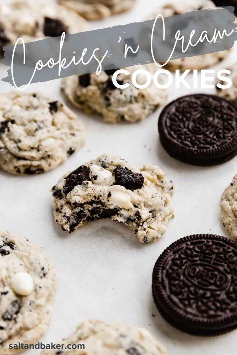 Cookies And Creme Cookies, Oreo Pudding Cookies, Cookies And Cream Cookie, Cookies And Cream Cookies, Oreo Cookie Recipes, Oreo Stuffed Chocolate Chip Cookies, Cream Cookies, White Chocolate Chip Cookies, Frozen Cookies