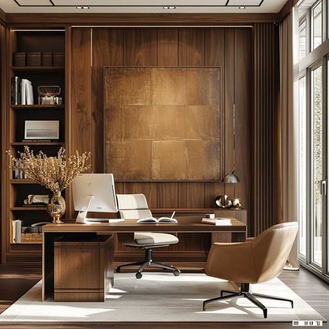 20+ Wall Wood Paneling Ideas to Create a Captivating Home Aesthetic • 333+ Art Images Wall Design For Office, Wall Wood Paneling Ideas, Wall Wood Paneling, Wood Paneling Ideas, Modern Classic Office, Classic Office Interior, Executive Office Design, Paneling Ideas, Cabin Office