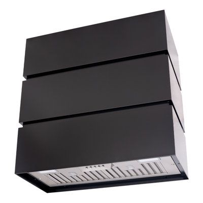 Akicon Stainless Steel Range Hood, 3 Stacks Modern Box Kitchen Hood with Powerful Vent Motor, Wall Mount, 30”W*30”H*14D, Brushed Stainless Finish: Jet Black, Size: 30" H x 30" W x 14" D | Akicon 600 Cubic Feet Per Minute Ducted Wall Mount Range Hood, Stainless Steel in Black | 30 H x 30 W in | Wayfair Modern Hood Vents Kitchen, Modern Kitchen Hood Design, Black Stainless Vent Hood White Cabinets, Modern Stove Hood, Modern Vent Hood, Modern Hood Vent, Modern Range Hood Black, Modern Range Hood Ideas, Ventless Range Hood