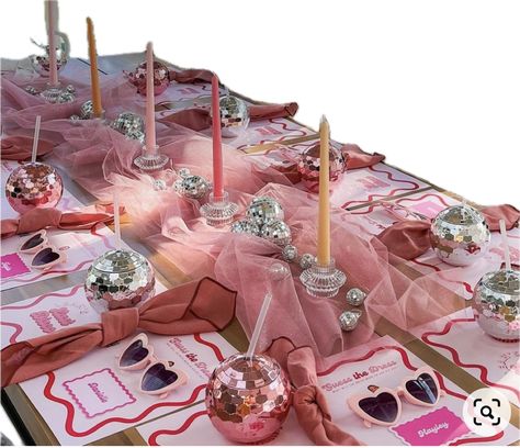 Hens Day Decorations, Hen Party Dinner Table, Pink Silver Party Decorations, Bachelorette Table Scape, Pink Hens Party Decorations, Galentines Brunch Tablescape, Fancy Galentines Party, Valentines Galentines Party, Happy Galentine’s Day Decor