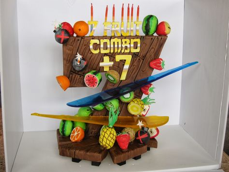 IMG_4515 Fruit Ninja Game, Ninja Party Decorations, Ninja Cake, Ninja Games, Game Fruit, Fruit Ninja, Number Seven, Ninja Party, Birthday Inspo