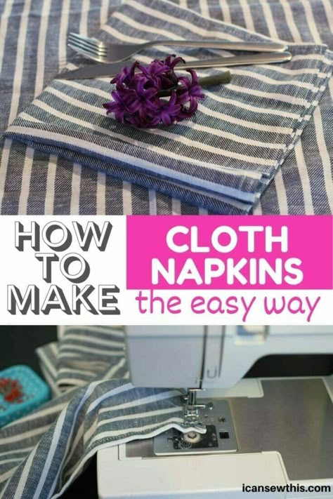 Diy Linen Napkins, Sew Cloth Napkins, Make Cloth Napkins, Sew Pillow Cover, Sew Pillow, Handmade Napkins, Diy Napkins, Fabric Napkin, Simple Sewing