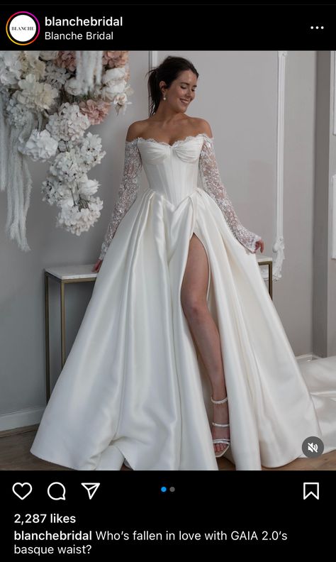 Long Sleeved Off Shoulder Wedding Dress, Dramaric Wedding Dress, Wedding Dress To Cover Tattoos, Wedding Dress With Detached Sleeves, Plus Size Wedding Dresses Elegant, Alternative Wedding Dress Modern Bride Pant Suits, Selkie Wedding Gown, Ballgown With Sleeves Wedding Dress, Bridal Dresses Off Shoulder