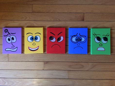 Inside Out Characters painting on Canvas Inside Out Painting Canvases, Inside Out 2 Painting, Inside Out Painting Ideas, Simple Cartoon Paintings On Canvas, Disney Character Paintings On Canvas, Inside Out Painting, Characters Painting, Creative Pumpkin Painting, Disney Diy Crafts