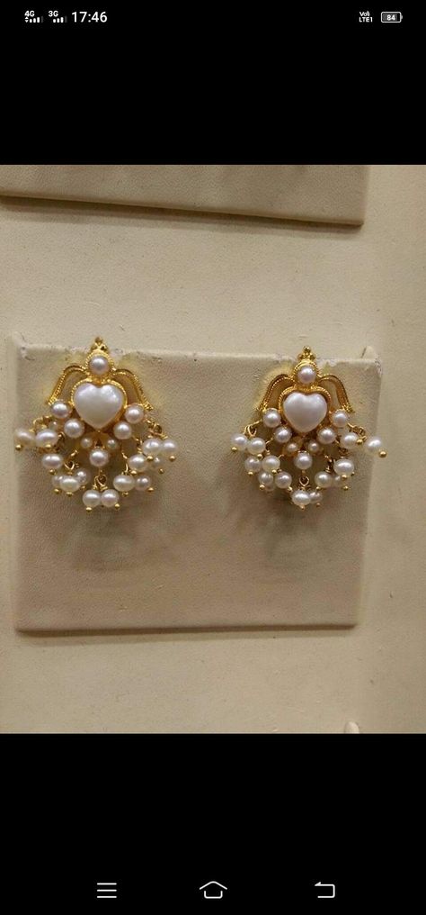 Pearl Earrings Designs Indian, Pearl Earrings Indian Gold Jewelry, Pearl Earrings Gold Indian, Pearl Studs Earrings Gold Indian, Gold Pearl Earrings Studs, Nallapusalu Earrings Gold, Gold Pearl Earrings Designs, Pearl Jewelry Design Simple, Pearl Jhumkas Gold