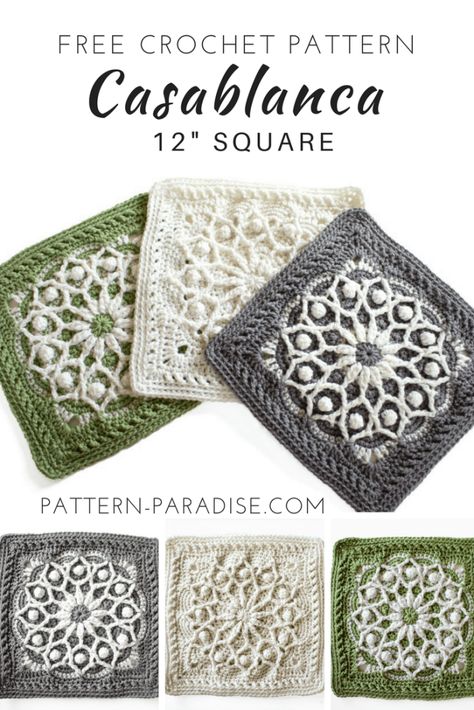 Casablanca Crochet Square | This is a fun square to make for pillows, throws, bedspreads and more! #crochet #patternparadisecrochet #afghansquare Crochet Square Pattern, Modern Haken, Crochet Blocks, Granny Square Blanket, Crochet Square Patterns, Granny Squares Pattern, Crochet Motifs, Granny Square Crochet Pattern, Square Patterns