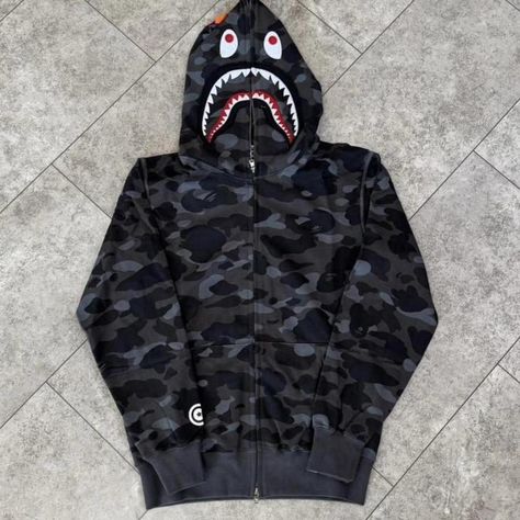 *BRAND NEW*⭐️ BAPE Shark Hoodie Camo Black Size: Medium Bape Shark Hoodie, Bape Shark, Shark Hoodie, Bape Men, Camo, Hoodies Men, Mens Accessories, Size Medium, Outfit Accessories