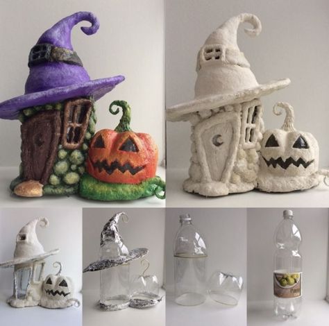 Halloween Fairy House, Clay Houses Diy, Bottle Fairy House, Hay Bale Art, Halloween Decor Diy, Fairy House Crafts, Clay Fairy House, Halloween Clay, Neil Patrick