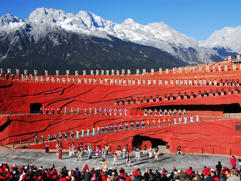 Impression Lijiang Show Once Upon A Time In Lingjian Mountain, Zhangjiajie China, Mount Laojun China, Open Air Theatre, Chinese Mountains Photography, Laojun Mountain China, Lijiang, Jade Dragon, Guilin