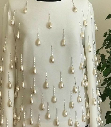 Bead Designs Pattern For Dress, Hand Beaded Dress, Pearl Handwork Embroidery, Hand Bead Embroidery Designs, 3d Dress Design, Pearl Dress Design, Pearl Embroidery Designs, Pearl Abaya, Pearl Embellished Dress