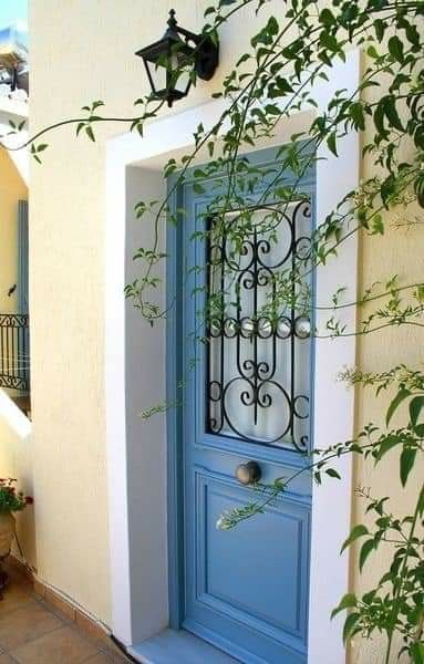 Lisbon House, Greece Blue, Blue Front Door, Door Painting, Front Door Paint Colors, Blue Doors, Greek Blue, Door Paint Colors, Door Colors