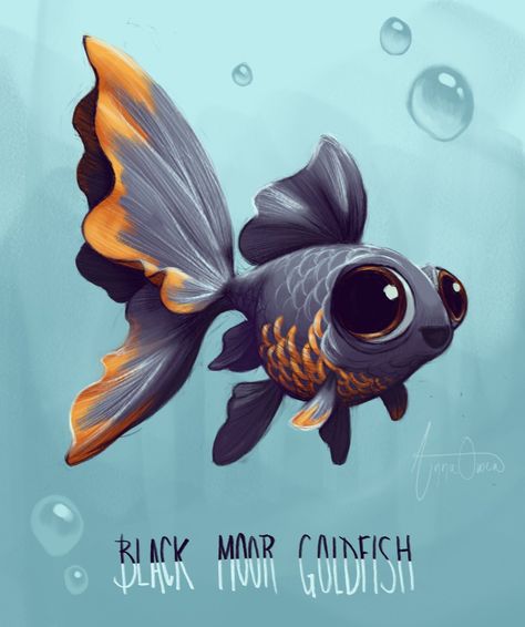 Anna Owen: #IfIWereAFish I think I'd be a Black moor goldfish. Here's a sketch for @Sketch_Dailies ! Black Moor Goldfish, Creatures Illustration, Goldfish Art, Cute Animal Illustration, Illustration Ideas, Fish Drawings, Cute Animal Drawings, Fish Art, Cute Creatures