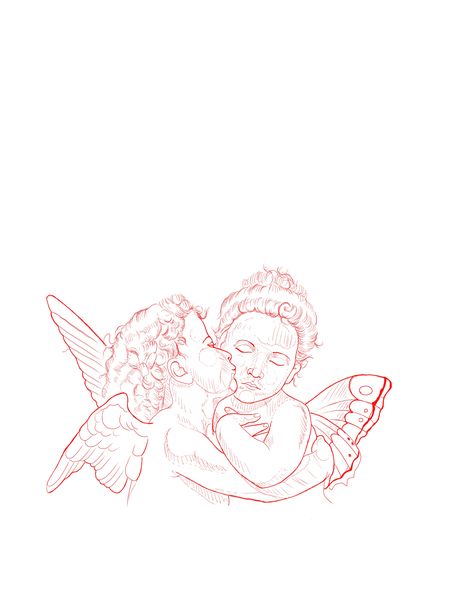 Fineline Cherub Tattoo, Cherub Tattoo Stencil, Cherub Drawing Tattoo, Cherub Angel Drawing, Two Cherubs Tattoo, Cherub Drawing, Cherubs Tattoo, Cherub Tattoo Designs, Baby Angel Tattoo