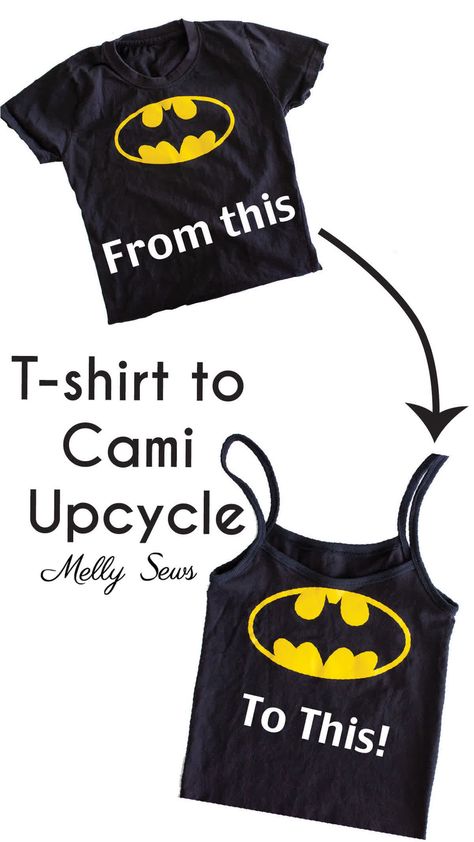 DIY Tee to Cami upcycle, a t-shirt thrift flip sewing project Tank Upcycle, T Shirt Thrift Flip, Thrift Flip Clothes Diy, Shirt Thrift, Thrift Flip Clothes, Camisole Pattern, Tank Tops Diy, Melly Sews, Cut Tee Shirts