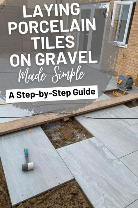 How To Install Outdoor Porcelain Tiles Laying Porcelain Pavers On Gravel	Laying Porcelain Tiles on Gravel Made Simple: A Step-by-Step Guide Patio With Border, Outdoor Wood Tiles, Patio Under Decks, Outdoor Tile Patio, Patio Driveway, Porcelain Tile Bathroom, Porcelain Pavers, Outdoor Porcelain Tile, Outdoor Grill Station