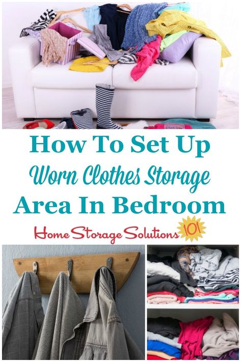 Here are ways to set up a worn clothes storage area in your bedroom or closet, to hold clothes you've worn, but aren't yet dirty enough to wash {on Home Storage Solutions 101} #WornClothes #LaundryOrganization #ClosetOrganization Worn Clothes Storage, Clothes In Bedroom, Basement Organization, Bedroom Closet Storage, Bedroom Organization Storage, Clothes Closet Organization, Clothes Organization Diy, Home Storage Solutions, Storage Closet Organization