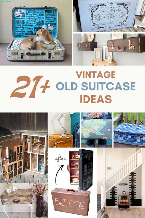 Upcycle Old Suitcase, Old Luggage Repurpose Ideas, Vintage Suitcase Decor Ideas, Old Suitcase Decor, Old Suitcase Ideas Repurposed, Old Suitcase Ideas, Vintage Suitcase Ideas, Suitcase Upcycle, Vintage Clothing Display