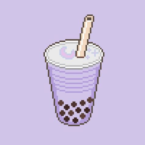 Boba Tea Pixel Art, Boba Pixel Art, Bubble Tea Sticker, Taro Bubble Tea, Tea Stickers, Collage Stickers, Bubble Tea Boba, Pretty Tea, Diy Things