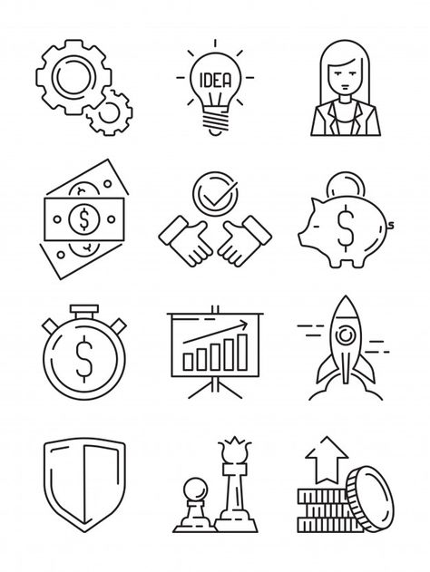 Finance line icons. business symbols tea... | Premium Vector #Freepik #vector #business #money #line #shield Simple Business Ideas, Team Strategy, Easy Business Ideas, Business Symbols, Work Icon, Creative School Project Ideas, Business Icons Vector, Money Icons, Bff Drawings