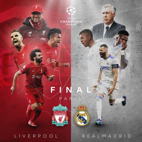 Football Final Poster Design, Champions League Design, Final Match Poster Design, Football Match Poster Design, Sports Marketing Design, Real Madrid Vs Liverpool, Champions League Poster, Football Player Drawing, Liverpool Poster