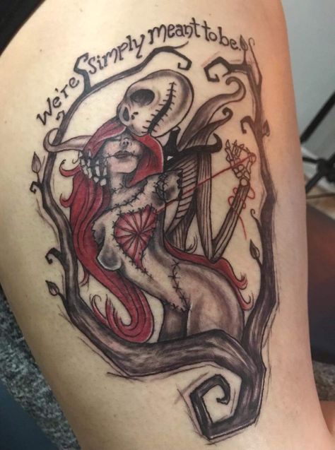 We're Simply Meant To Be Tattoo, Simply Meant To Be Tattoo, Jack And Sally Matching Tattoos, Tattoos Spooky, Nightmare Tattoo, Jack And Sally Tattoo, Sally Tattoo, Halloween Tattoo Flash, Tattoo Nightmares