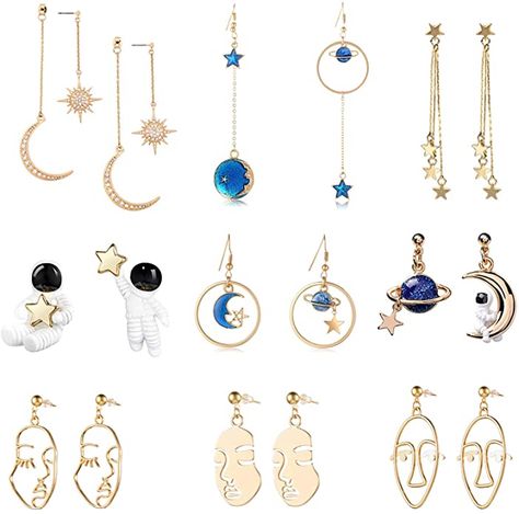 Weird Earrings Aesthetic, Star And Moon Earrings, Weird Earrings, Kpop Earrings, Earrings Cool, Cool Earrings, Aesthetic Earrings, Bottle Earrings, Earrings Star