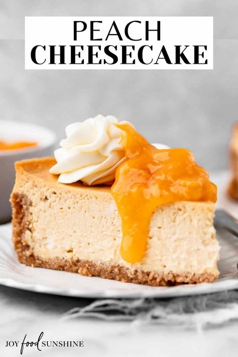 This peach cheesecake is rich & creamy with a buttery graham cracker crust. It is loaded with fresh peaches and served with an easy peach topping - plus homemade whipped cream, of course. It truly is the most delicious summer dessert! Peach Topping, Fresh Peach Recipes, Peach Cheesecake, Peach Dessert Recipes, Cheesecake Toppings, Chilled Desserts, Baked Peach, Peach Desserts, Fresh Peaches