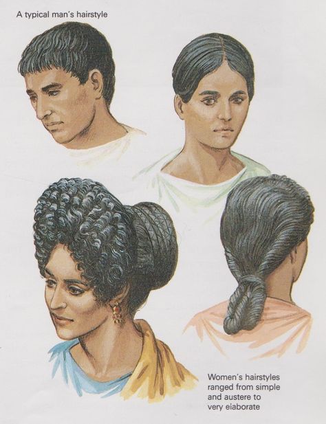 Ancient Roman Hairstyles (Peter Connolly/user: Aethon) Ancient Persian Hairstyles, Ancient Rome Hairstyles, Ancient Roman Hairstyles, Peter Connolly, Ancient Roman Clothing, Roman Hair, Roman Hairstyles, Greek Hair, Roman Clothes