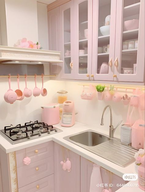 Home Baker Kitchen Ideas, Cute Pink Kitchen, Kitchen Cute, Romantic Kitchen, Bakers Kitchen, Shabby Chic Room, Contemporary Kitchen Design, Pink Kitchen, Cute Kitchen