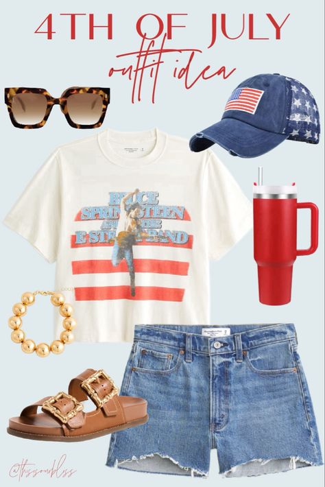 4th of July style ❤️🇺🇸💙 cropped Bruce Springsteen graphic tee & denim shorts   Fourth of July outfit idea, Fourth of July outfit inspo, summer style, casual outfit, casual summer style, Abercrombie    Follow my shop @thisisourbliss on the @shop.LTK app to shop this post and get my exclusive app-only content!  #liketkit #LTKSaleAlert #LTKStyleTip #LTKFindsUnder50 @shop.ltk https://liketk.it/4IEhk 4th Pf July Outfits Aesthetic, 4th Of July Bbq Outfit, Fourth Of July Fashion, July Fourth Outfit, 4th Of July Outfits For Women Party, Cute 4th Of July Outfits For Women, 4th Of July Aesthetic Outfits, Forth Of July Outfits Aesthetic, 4 Of July Outfit Ideas