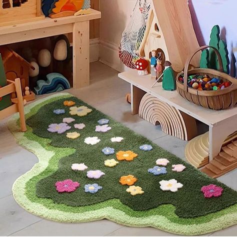 Soft Rugs For Nursery, Aesthetic Rugs For Bedroom, Kids Rugs Playroom, Crochet Bedroom Ideas, Small Rugs In Bedroom Aesthetic, Funky Rugs Bedroom, Cool Items For Bedroom, Cute Small Rugs, Kidcore Room Decor