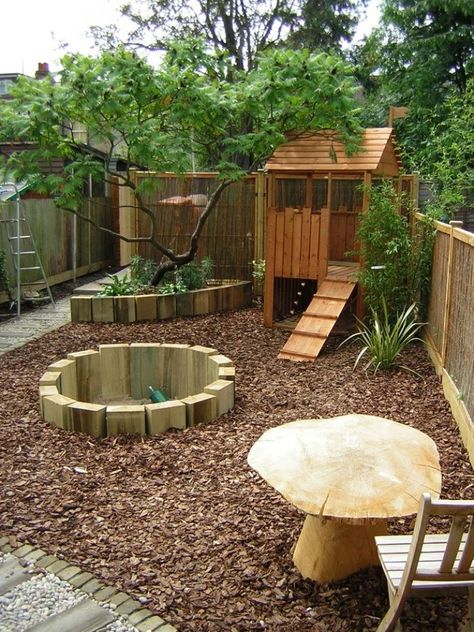 Fun kids garden with no grass Child Friendly Garden, Kids Backyard Playground, Outdoor Play Spaces, Backyard Kids Play Area, Play Garden, Tree House Kids, Outdoor Play Areas, Sensory Garden, Kids Outdoor Play