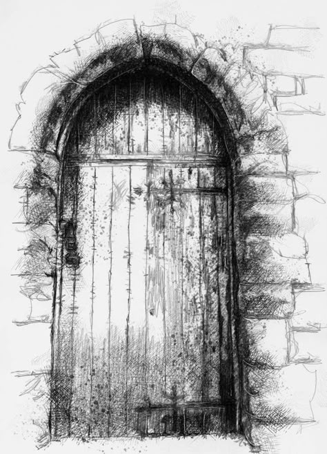 old door, Artist Sean Briggs producing a sketch a day, prints available at https://www.etsy.com/uk/shop/SketchyLife  #art #door #drawing #http://etsy.me/1rARc0J Door Sketch, Door Drawing, Drawing Pics, Sketching Inspiration, Improve Drawings, Art Door, Architecture Drawing Sketchbooks, Gothic Windows, Art College